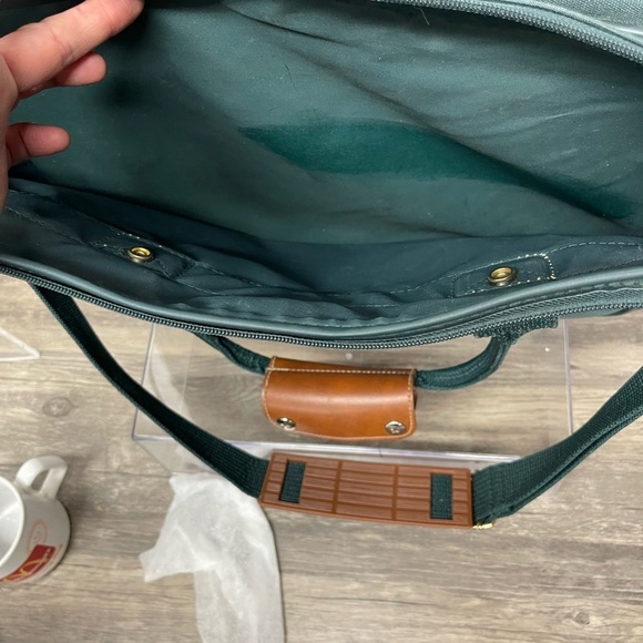 Jaguar Green Canvas Laptop Bag Briefcase Travel Work Bag Faux Leather Trim - Picture 12 of 15